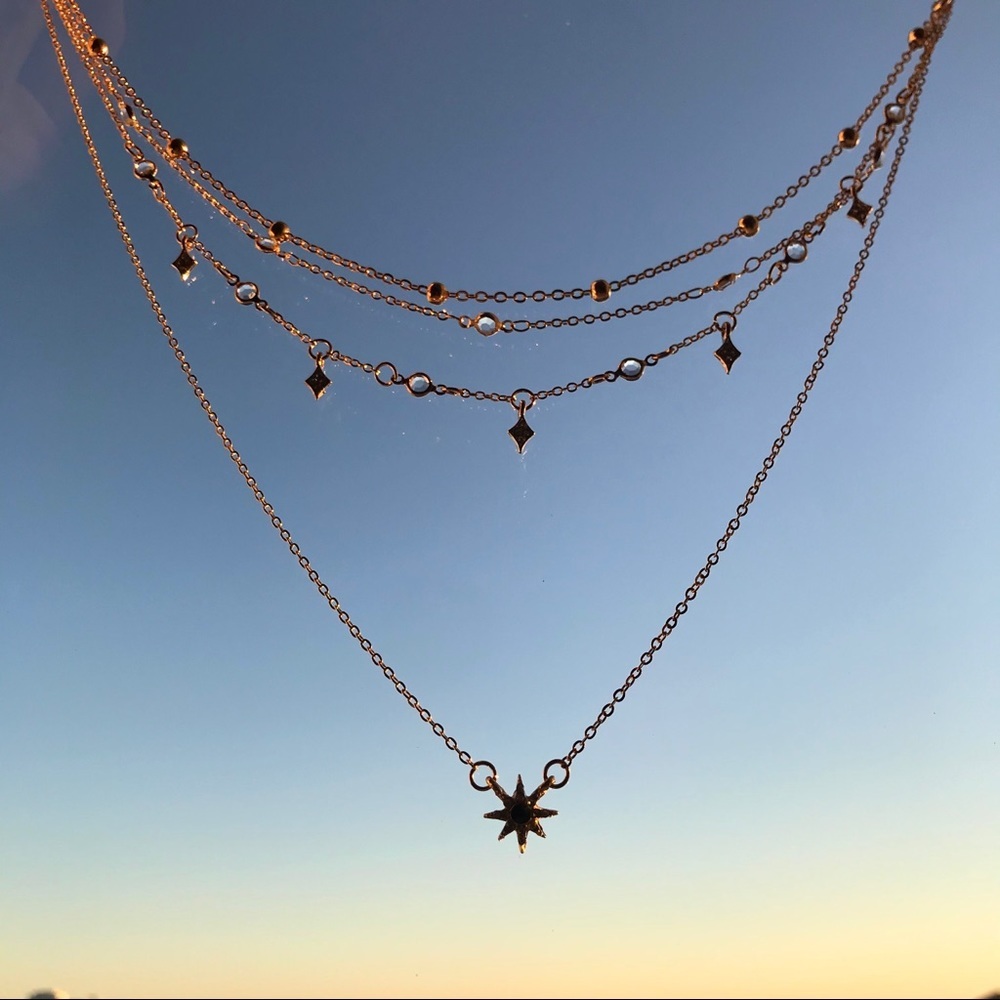 “The Southern Star" Boho Layered Diamond Necklace - Picture 4 of 6
